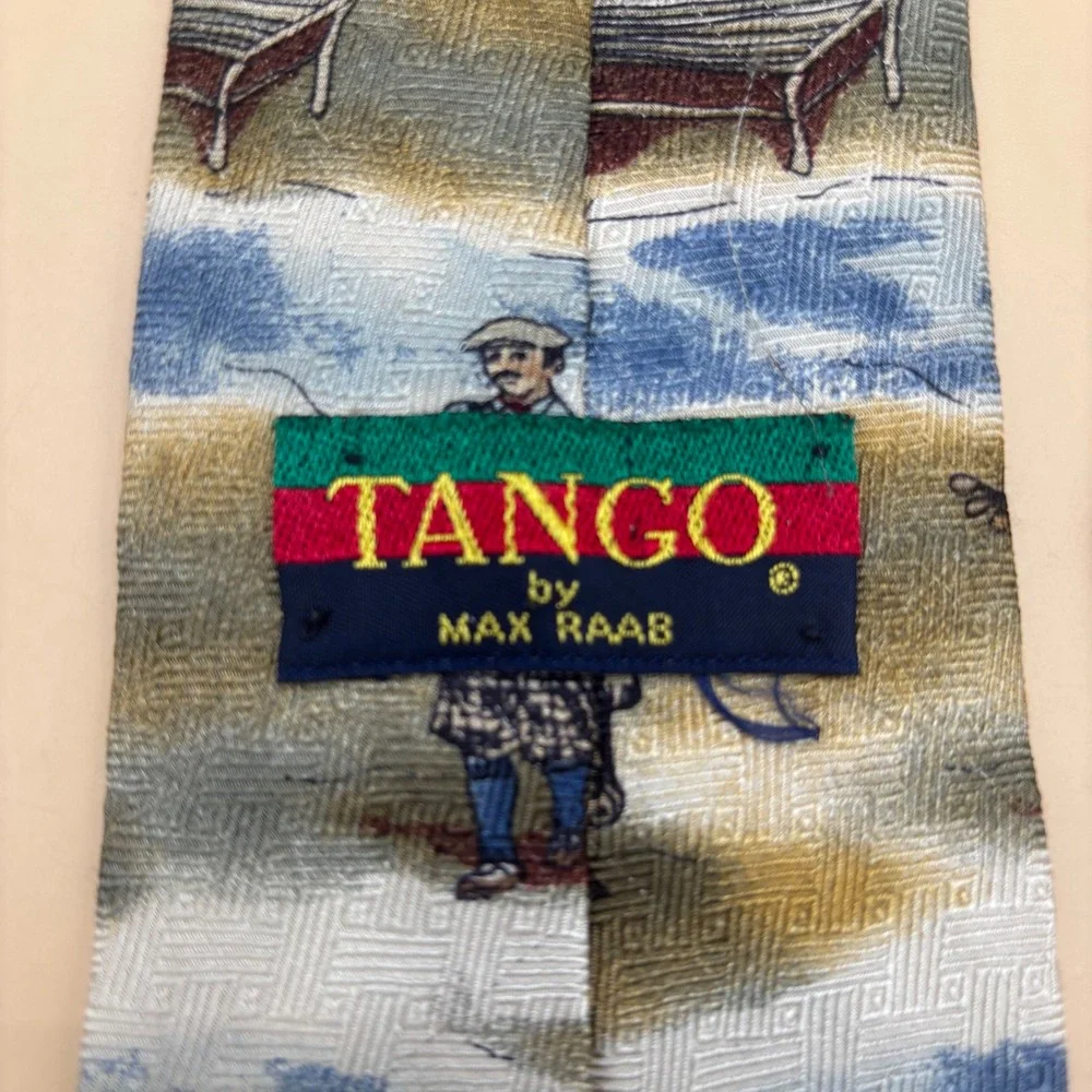 Tango by Max Raab Necktie Mens OS Green Vintage Golf Scene Silk Excellent Preppy